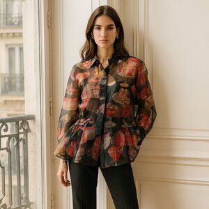 Lisa Says Gah Semi Sheer Button Front Top NWT The Dessert Table Collection